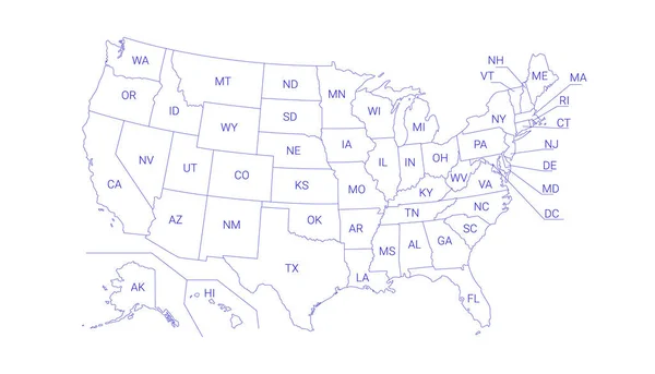 Mapa Político Los Estados Unidos Con Títulos Los Estados Todas — Archivo Imágenes Vectoriales