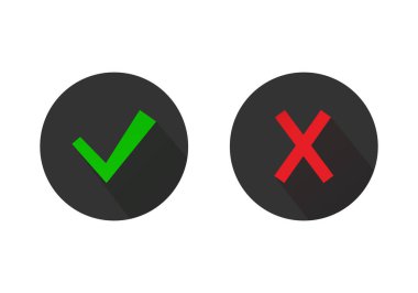 Yeşil tik ve kırmızı çapraz düğme simgeleri