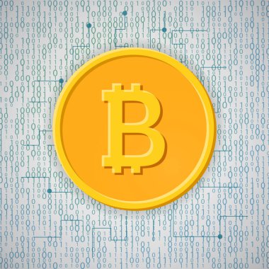 İkili arkaplanda Bitcoin engelleme para birimi işareti