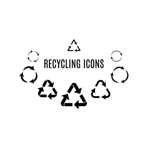 Conjunto Ícones Reciclagem Coleção Ícones Triangulares Circulares Pretos — Vetor de Stock