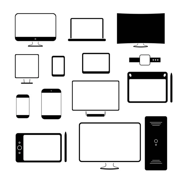 Set Dispositivi Moderni Monitor Computer Gadget — Vettoriale Stock