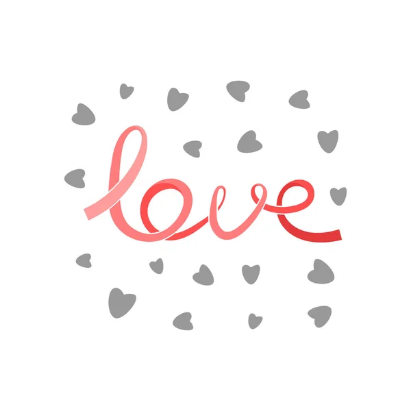 Texto Amor Decorativo Cinta Romántica Roja Con Corazones — Vector de stock