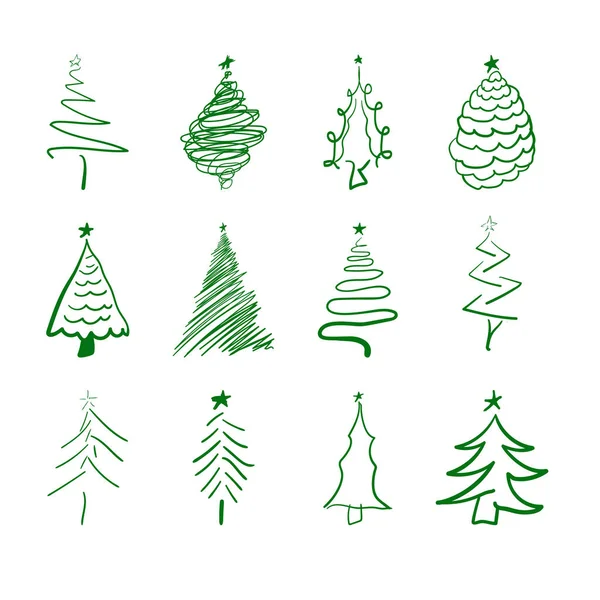 Set Hand Drawn Scratched Christmas Tree Icons — Stock Vector