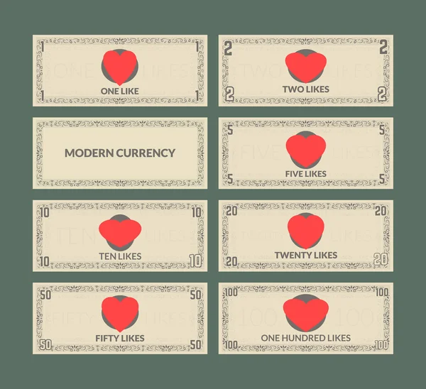 Set Valuta Moderna Come Collezione Souvenir Stampa — Vettoriale Stock