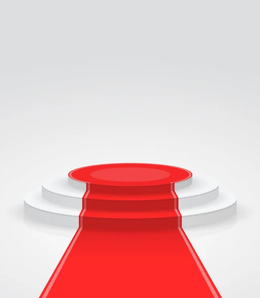 有红地毯的时装领奖台 白色背景上孤立的圆形基座 — 图库矢量图片