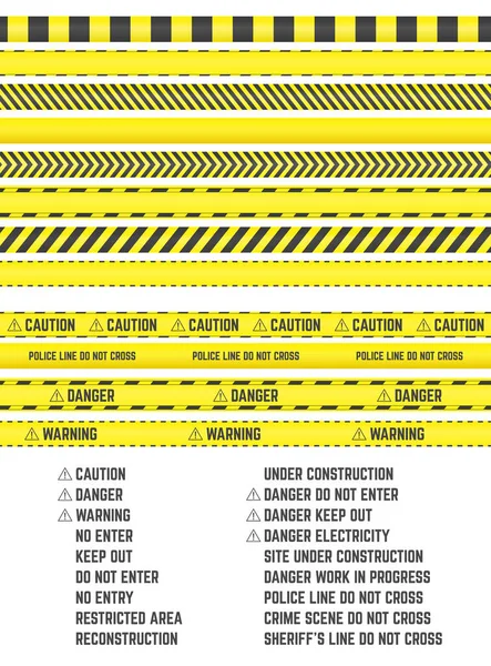 黄色屏障带 矢量限制和注意带 水平无缝的 Clipart Set — 图库矢量图片