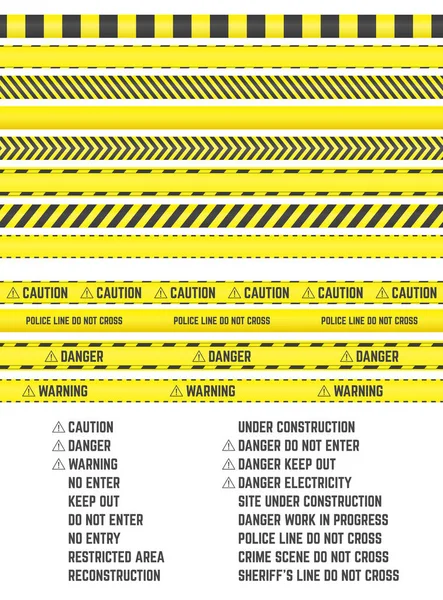 Bandes Barrières Jaunes Restriction Vectorielle Rubans Attention Horizontal Sans Couture — Image vectorielle