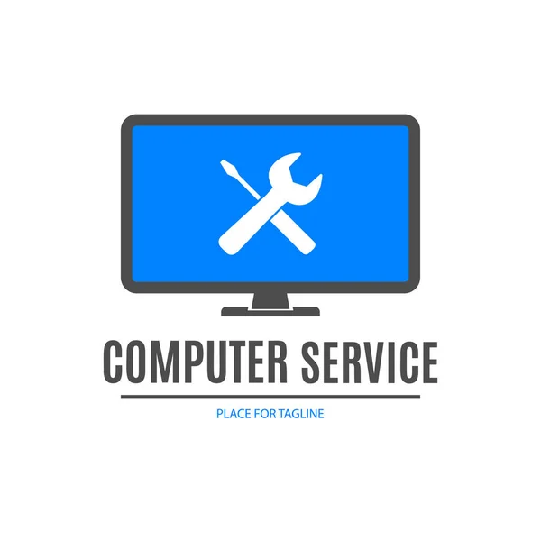Computer Service Logo Design Mit Blauem Monitor — Stockvektor
