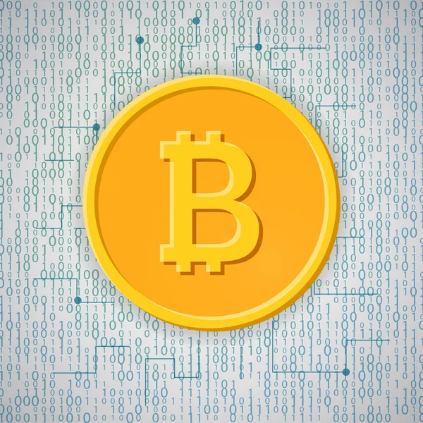 Знак Валюты Bitcoin Blockchain Бинарном Фоне — стоковый вектор