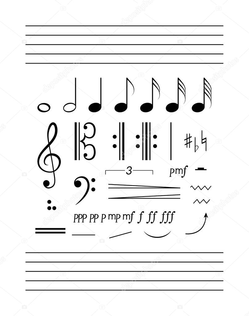 Notes, staff, clefs solfeggio set. Big music clipart collection