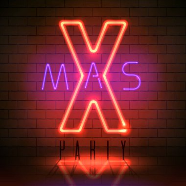 Tuğla duvarda parlayan Xmas neon levhası