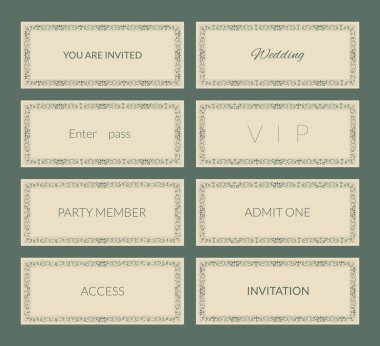 Kartlar, davetiyeler ve afişler. Süslü arkaplan çerçeveleri