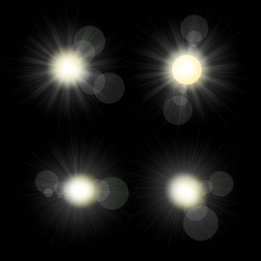 Sunlight set illustration. Collection of star bursts and flares clipart