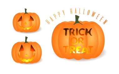 Beyaz arka planda izole edilmiş bir grup Cadılar Bayramı vektör kabağı. Mutlu cadılar bayramı illüstrasyonları