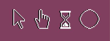 Piksel beyaz fare imleci seti. Retro fare işaretleri çizimi