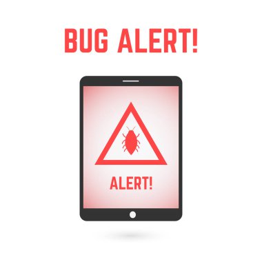 Tablet ekranında hata alarmı. Kalite güvencesi ögesi