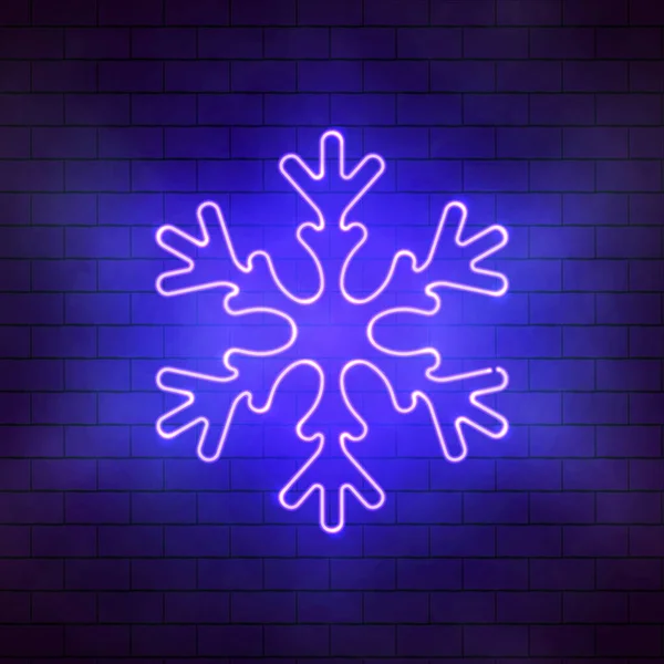 Brick Wall Background Glowing Neon Snowflake Sign — Stock Vector