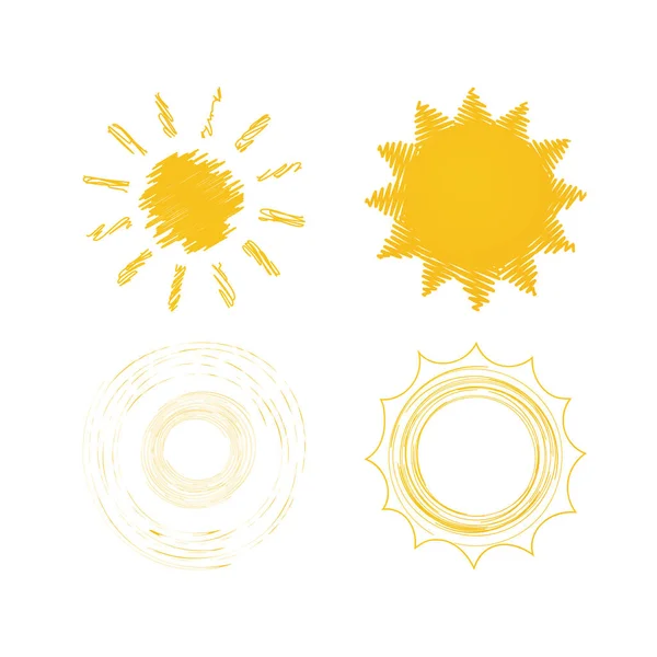 Ensemble Illustration Icône Gribouillage Gribouillage Soleil Simple — Image vectorielle