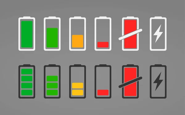 Jeu Panneaux Charge Batterie Icônes Appareils Mobiles — Image vectorielle