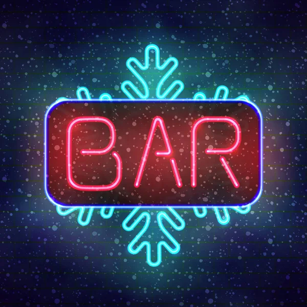 Placa Sinal Néon Bar Inverno Placa Luminosa Com Floco Neve —  Vetores de Stock