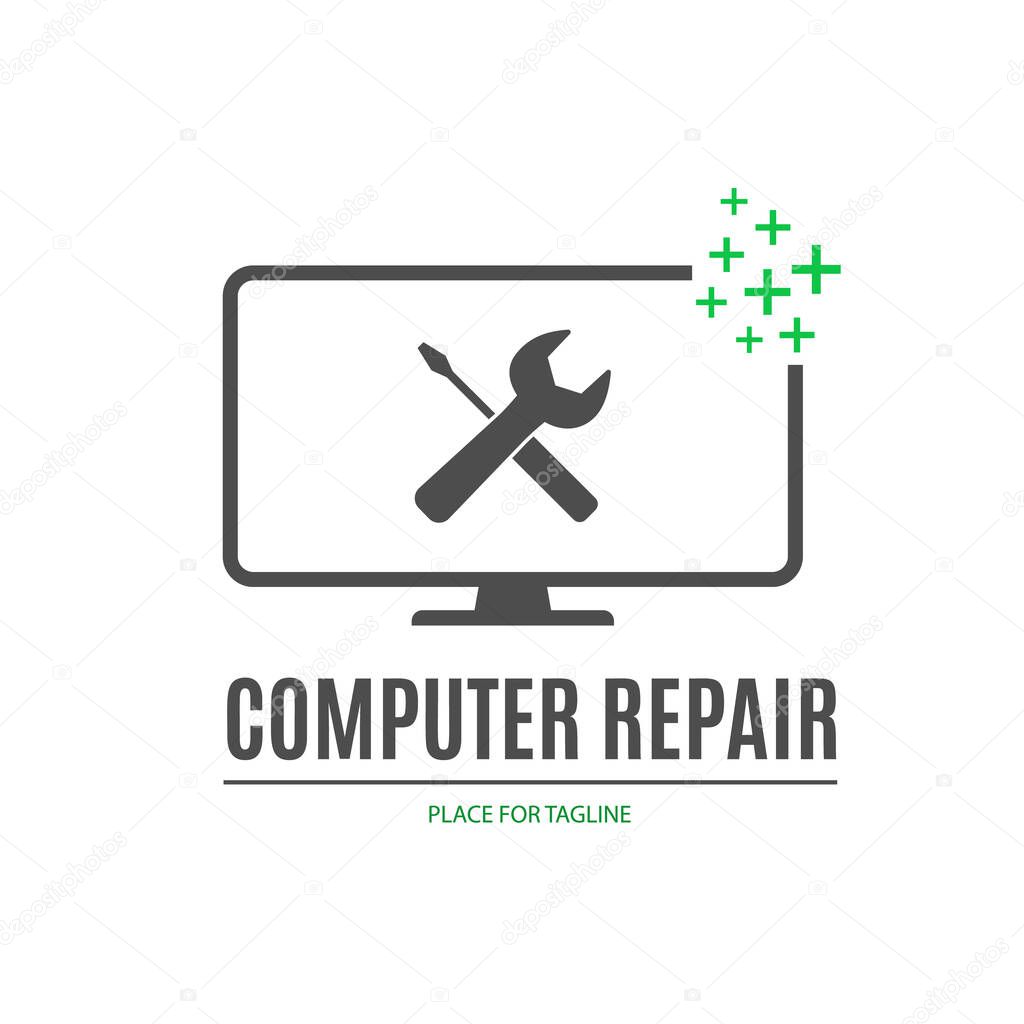 Computer repair service logotype design with wrench and screwdriver