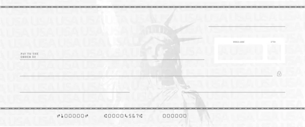 Blanco Stimulus Check Sjabloon Valse Geld Bank Cheque Mockup — Stockvector