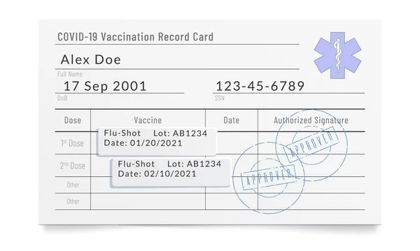 Vyplněný Očkovací Certifikát Razítkem Schválení — Stockový vektor