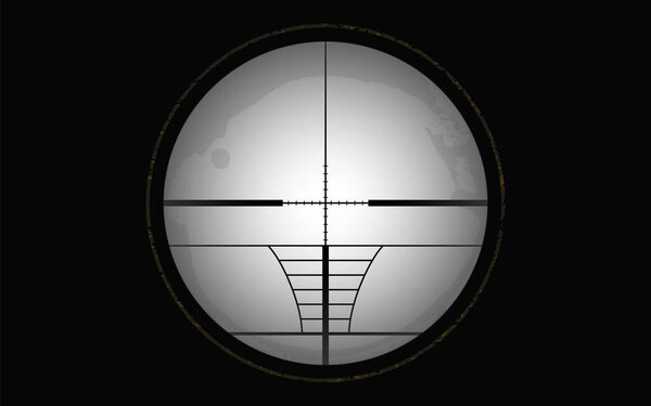 Crosshairs of a sniper scope reticle. Cross hairs of a rifle gun aiming optical viewfinder