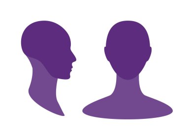 Cinsiyet tarafsız ön ve yan görünüm profil Avatar silueti vurgulanmış kafatası ve çene bölgesi