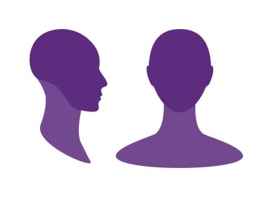 Gender neutral front and side view profile avatar silhouette with a highlighted skull and chin area clipart