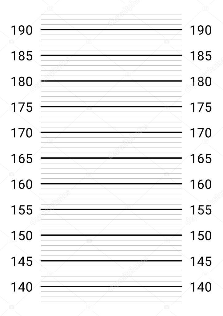 Police mugshot background. Person's height measuring scale.