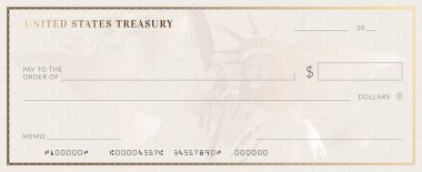 Blank stimulus bank check template. Fake checkbook mockup clipart