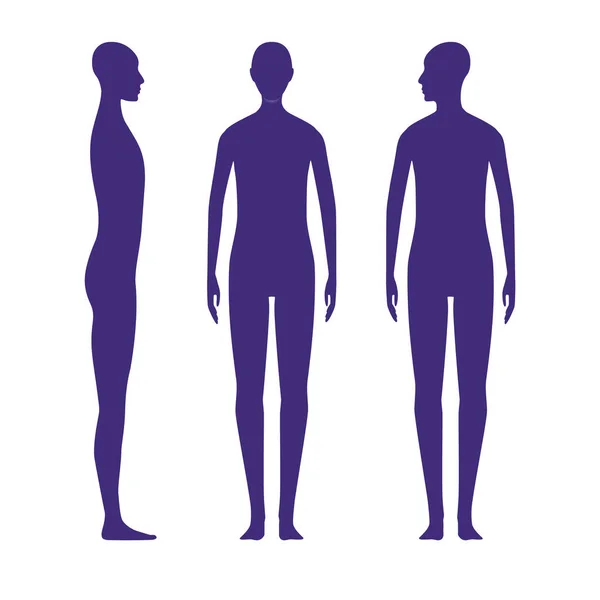 正面和侧面都能看到一个中性成年人的人体轮廓 一个头转向肩膀的X性别站立者的影子 — 图库矢量图片