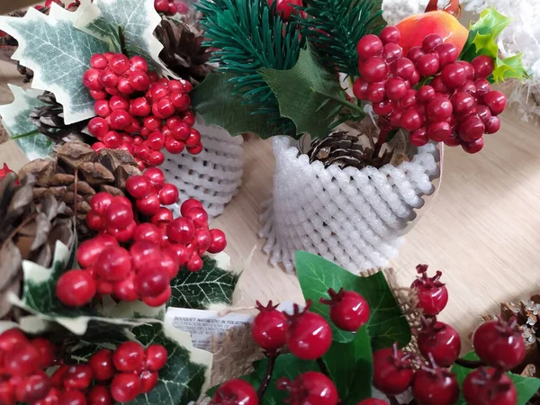 Festive decorations in the covid period of Christmas 2020, jars with mistletoe — Stock Image Festive Decorations Covid Period Christmas 2020 Jars Mistletoe Stock Photo