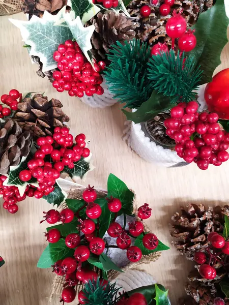 Festive decorations in the covid period of Christmas 2020, jars with mistletoe — Stock Image Festive Decorations Covid Period Christmas 2020 Jars Mistletoe Royalty Free Stock Photos