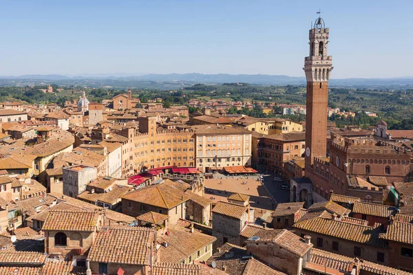 Vista Superior Piazza Del Campo Los Tejados Siena Con Detalle — Foto de Stock