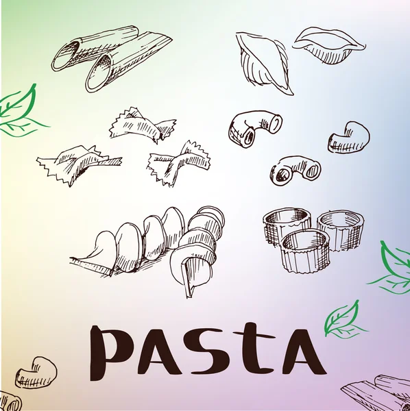 Pâtes italiennes, dessin à la main. ensemble de nouilles — Image vectorielle
