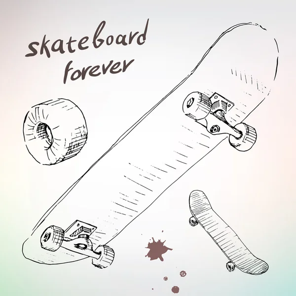Mão desenho skate — Vetor de Stock