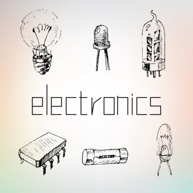 Elektronik kümesi. LED, ışık, microproccesor, diyot. Bilgisayar e