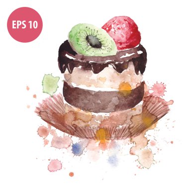 kivi ve çilek ile suluboya pasta