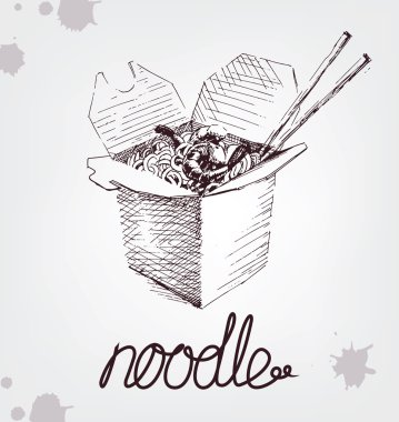 elle çizilmiş Çin yemeği kutusu, şehriye