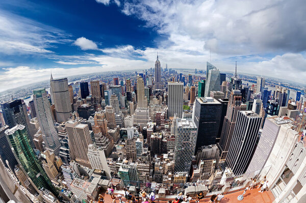 An aerial view over Manhattan New York city