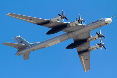 MOSCOW/RUSSIA MAY 9: Tupolev Tu-95 (Bear) large four-engine turb