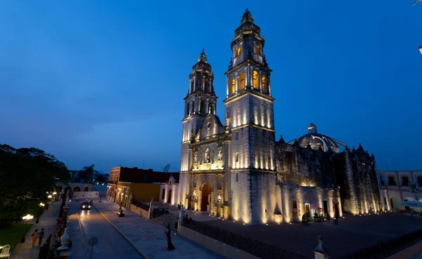 CAMPECHE, MEXICO - JUNE 30,2014: night view of main square and C