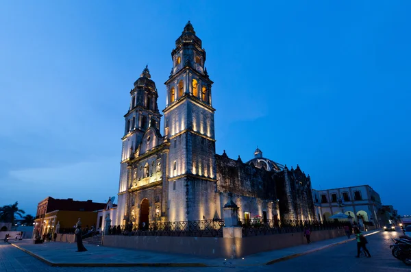 CAMPECHE, MEXICO - JUNE 30,2014: night view of main square and C
