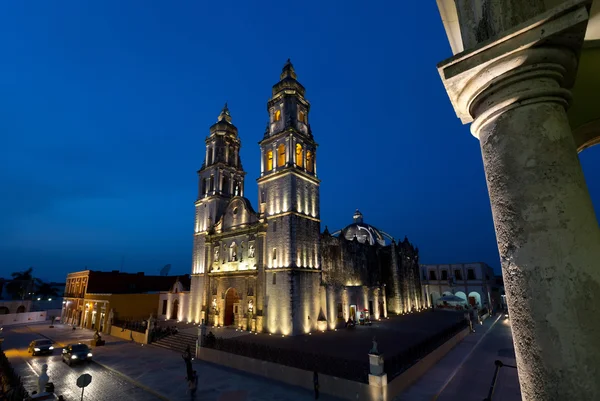 CAMPECHE, MEXICO - JUNE 30,2014: night view of main square and C