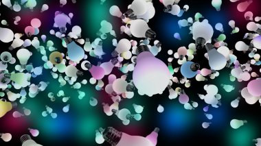 Birkaç Işık Ampüller havada renkli. 3D render