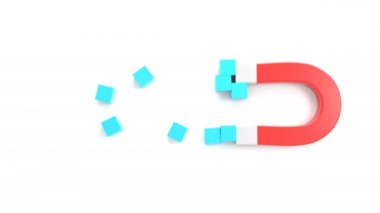 At nalı mıknatısı elementleri çeker. Seçim kavramı. 3d hazırlayıcı