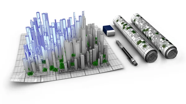 Mimari çalışmalar hakkında şehir oluşturma kavramı. — Stok fotoğraf