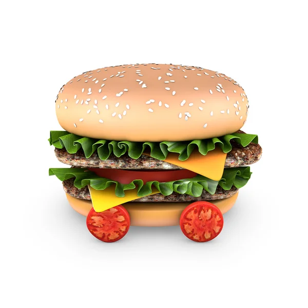 A hamburger with double steak, salad, and cherry tomatoes — Stock Photo, Image